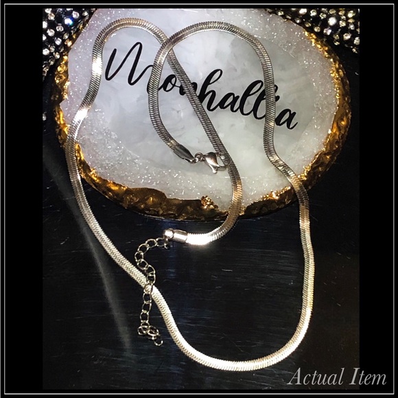 New silver herringbone snake chain rope choker omega necklace 3mm - Picture 4 of 4